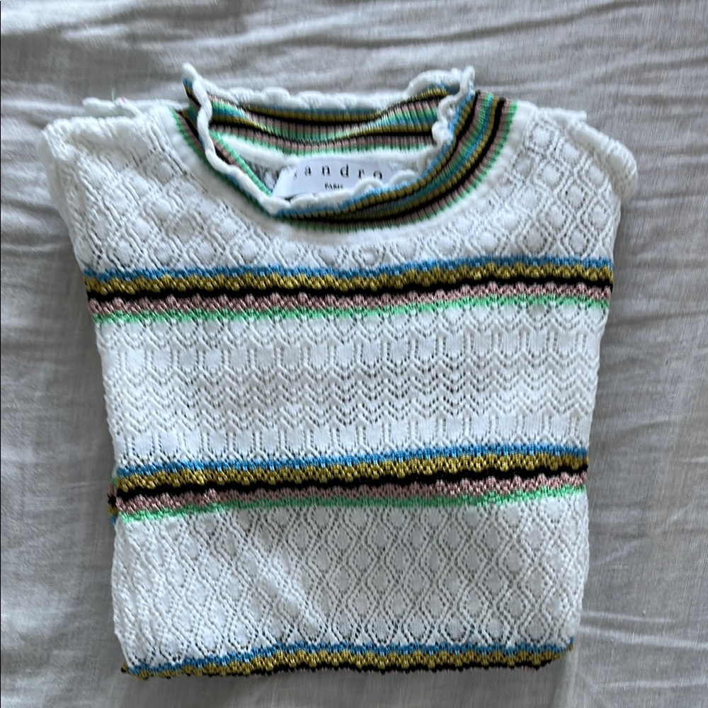 Sandro Women's Textured Sweater with Multicolor Stripes